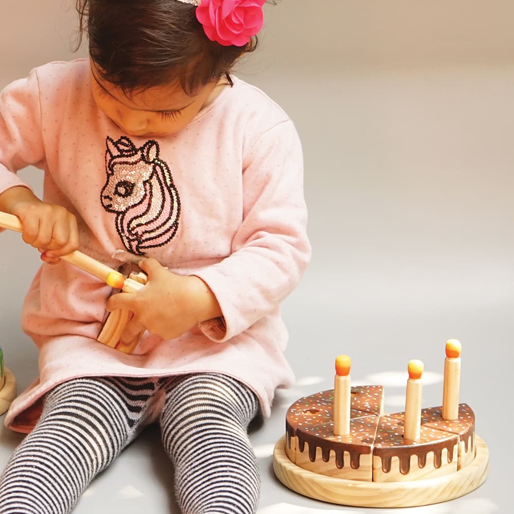 Wooden Chocolate Cake Toy with 6 Candles