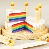Wooden Rainbow-Filled Vanilla Cake Toy with 6 Slices & Candles | Montessori Pretend Play Set